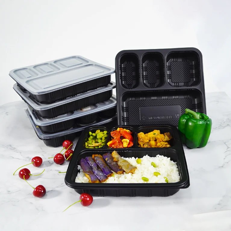Wholesale plastic take away food packaging container 4 compartment PP/RPP bento lunch box