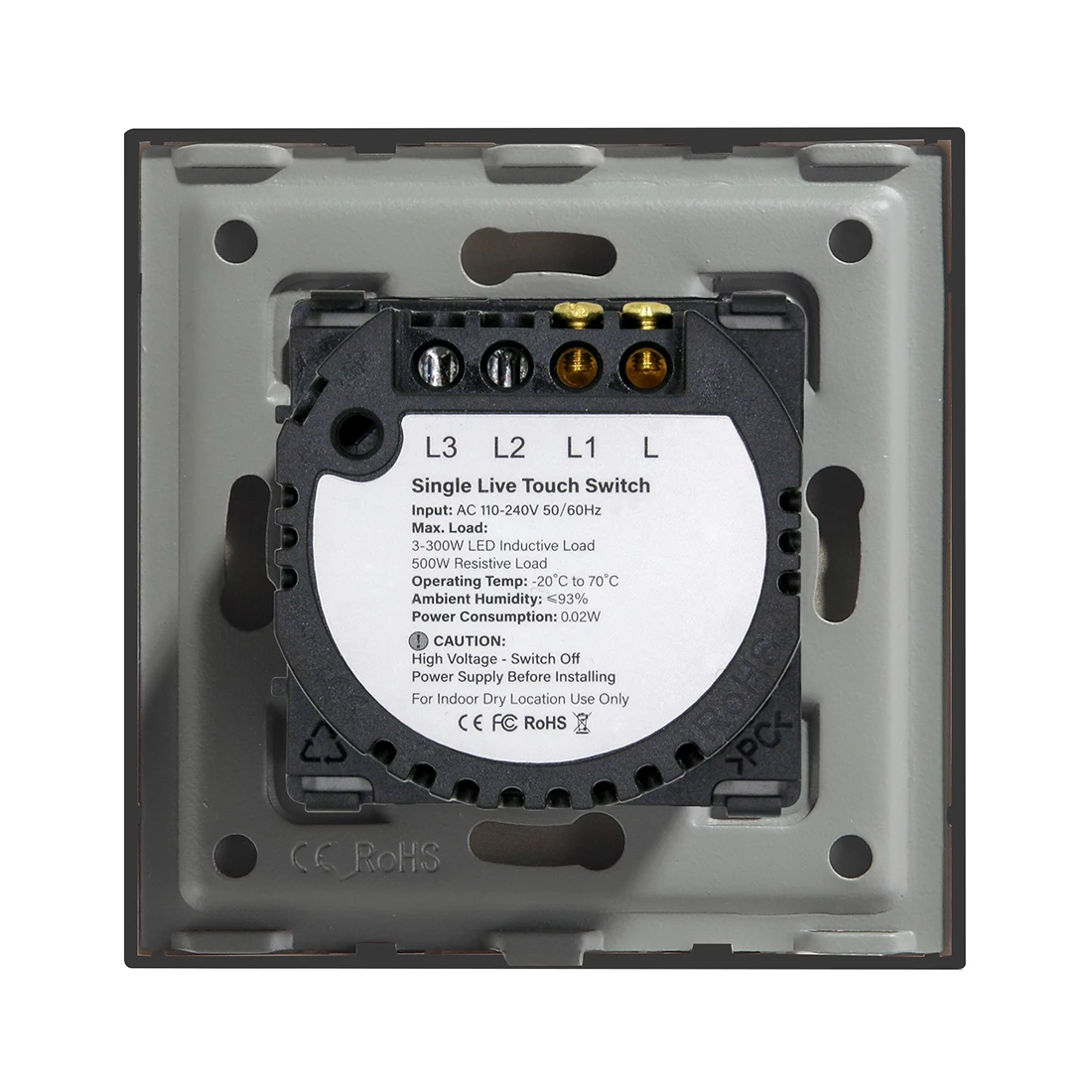 EU/UK Glass Panel 86mm 1 Gang 1 Way 300W Light Electrical Wall Touch Light Switch