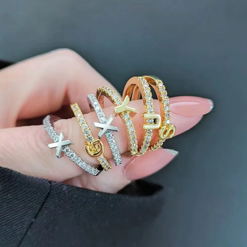Europe and the America S925 sterling silver new micro-inset letter ring 26 English letter zircon ring opening OD adjustable
