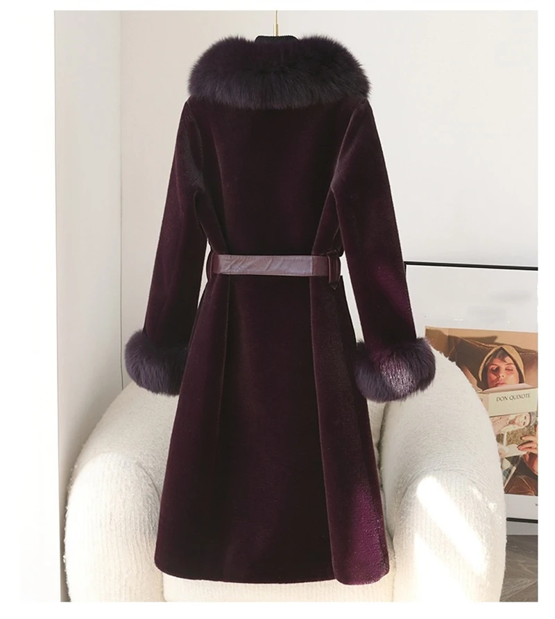 2024 Winter New Faux Mink Fur Jacket With Fox Fur Collar Warm Long Coat Parka CT408