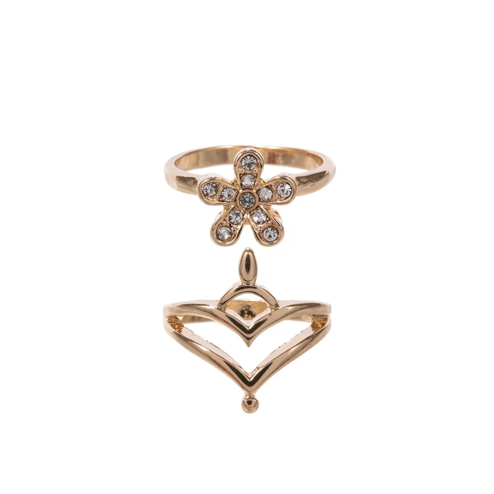 2021 Fashion new 14k 18k gold plated cute metal heart and pave rhinestone delicate set rings for women
