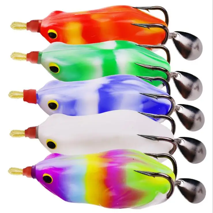 WeiHe Soft Frog Fishing Lure 6cm 15g Silicone Bait Topwater Ray Frog With Spoon Double Hooks Lifelike Fishing Baits