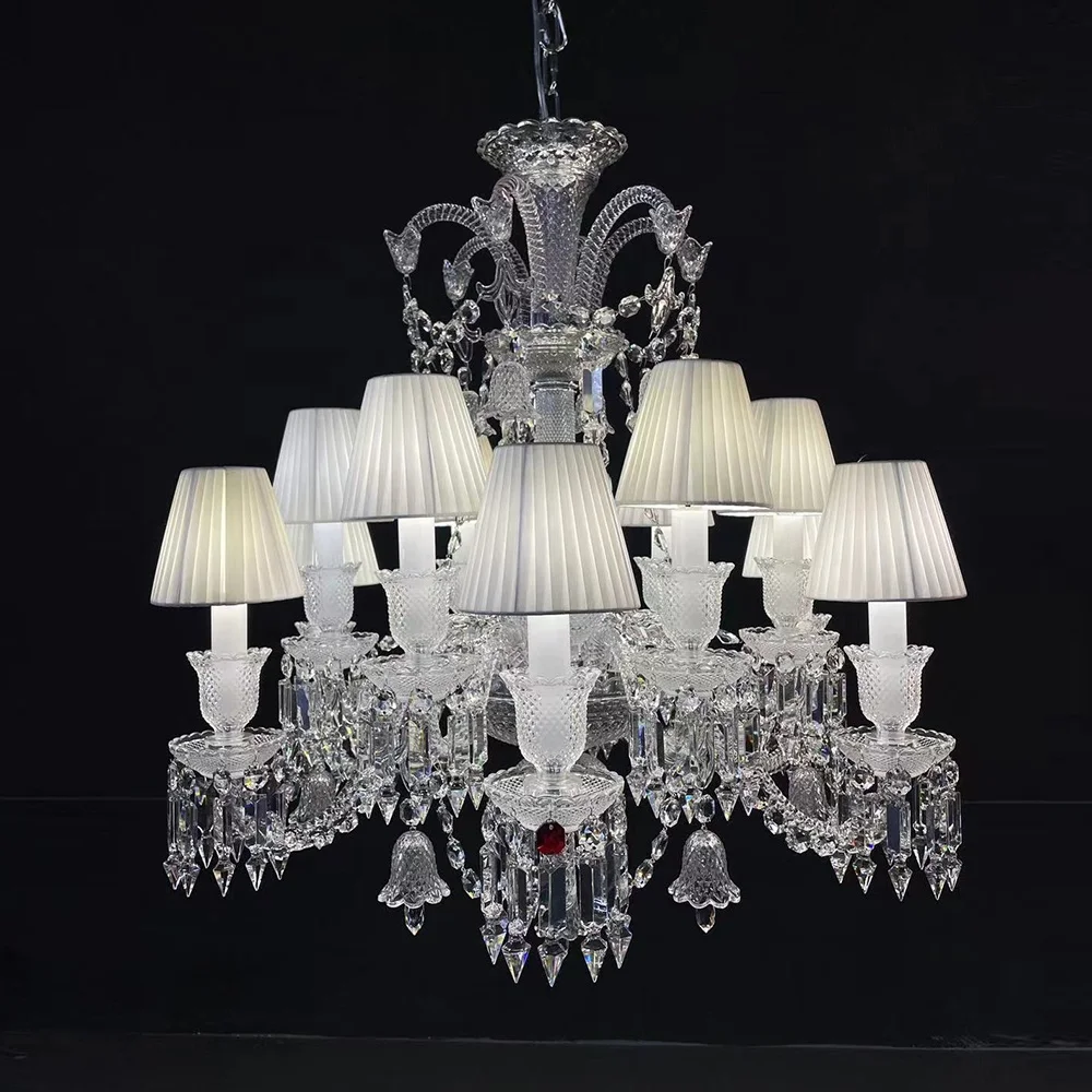 home decor crystal pendant lamps hotel project fabric shade k9 crystal chandelier