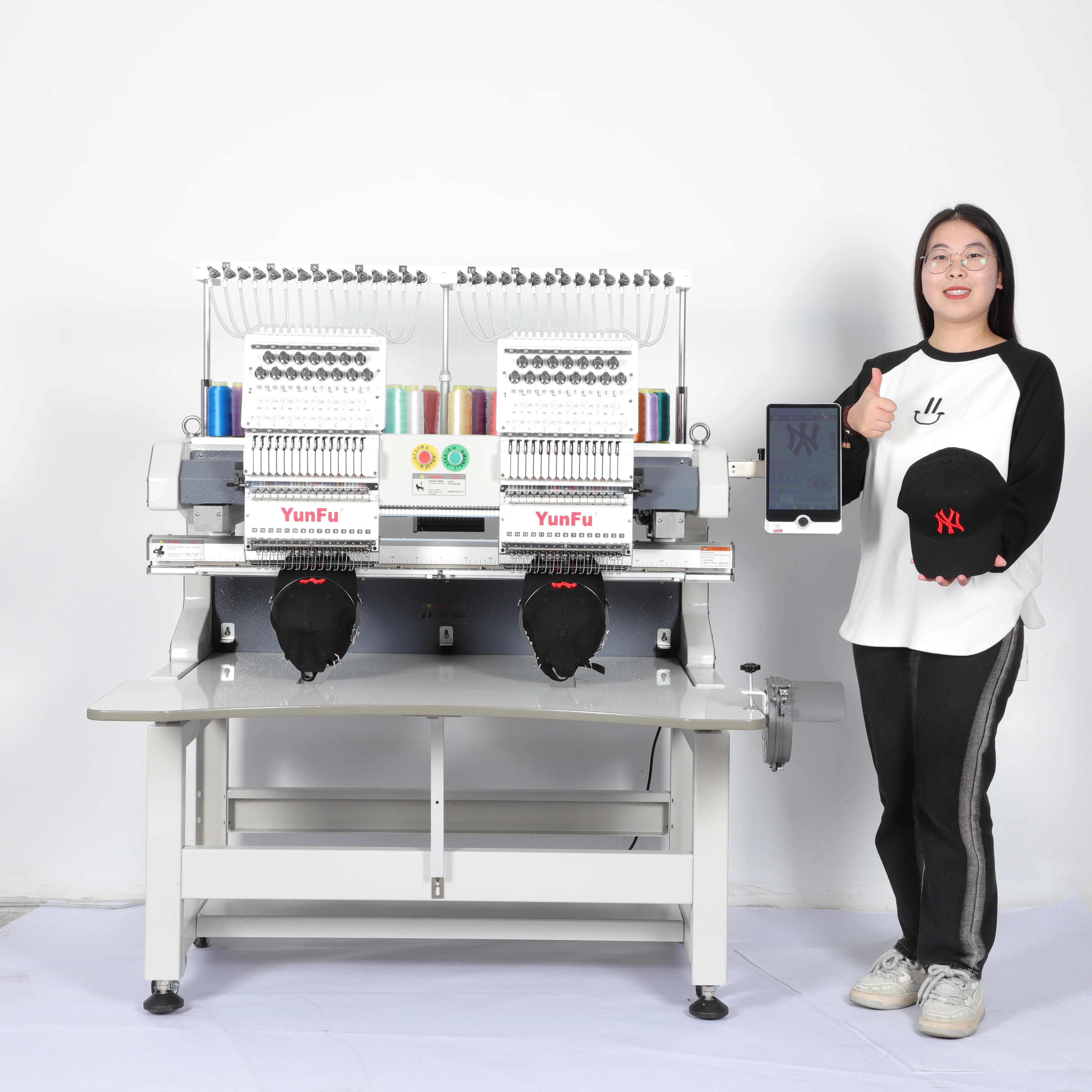 DDP Доставка 2 головки 15 игл компьютеризированная вышивальная машина для кепки плоская и готовая одежда вышивка