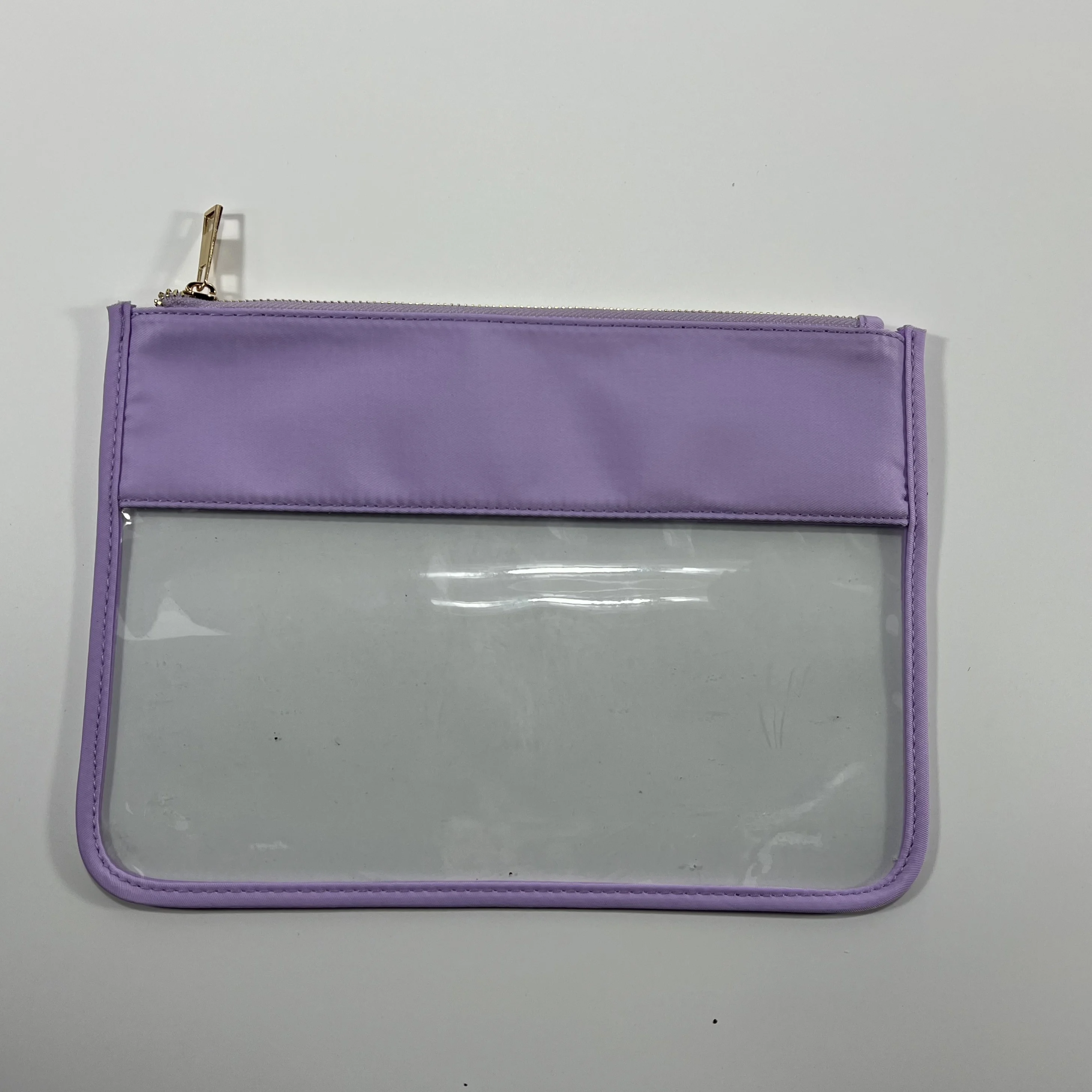 Low MOQ Stock Clear Chenille Patches Waterproof PVC Zipper Transparent Toiletry Wash Bag Pouch Makeup clear Cosmetic Bag