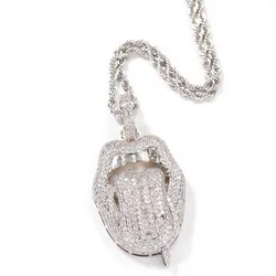 2021 new Hip hop Micro Pave 5a Cubic Zirconia Cz Iced Out Bling Women Girl Jewelry Tennis Chain Dollar Lip Pendant Necklace