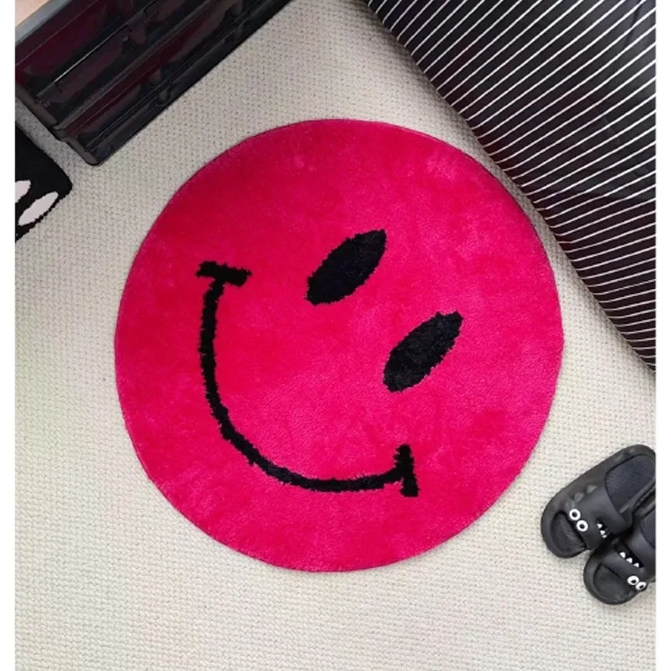 Tufted Bathroom Area Rugs Smiling Expressions Decorate Water-Absorbing Smile Carpet & Set
