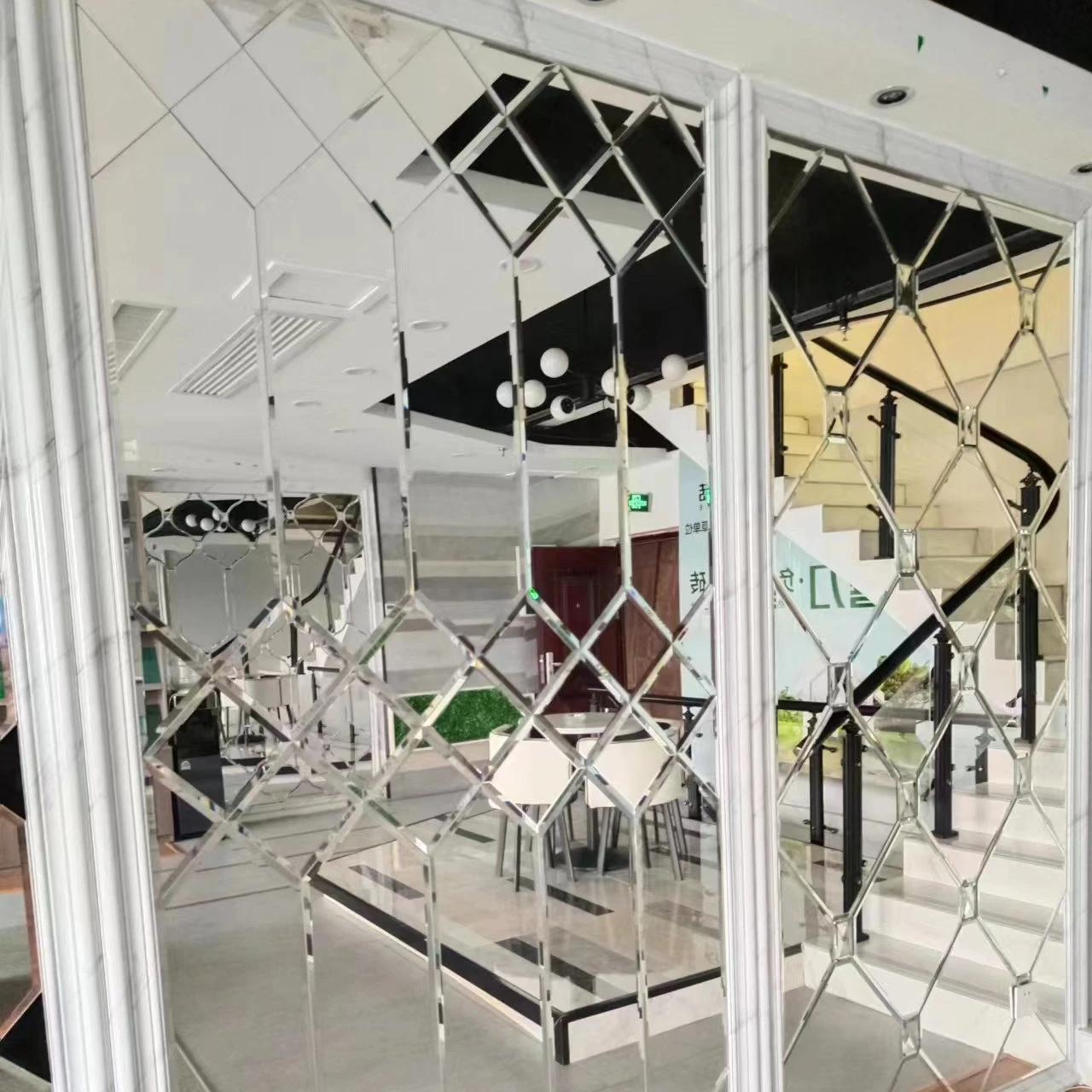 Custom 4mm 5mm 6mm clear Silver Gold Bronze Mirror Glass Tile With Bevel Edges