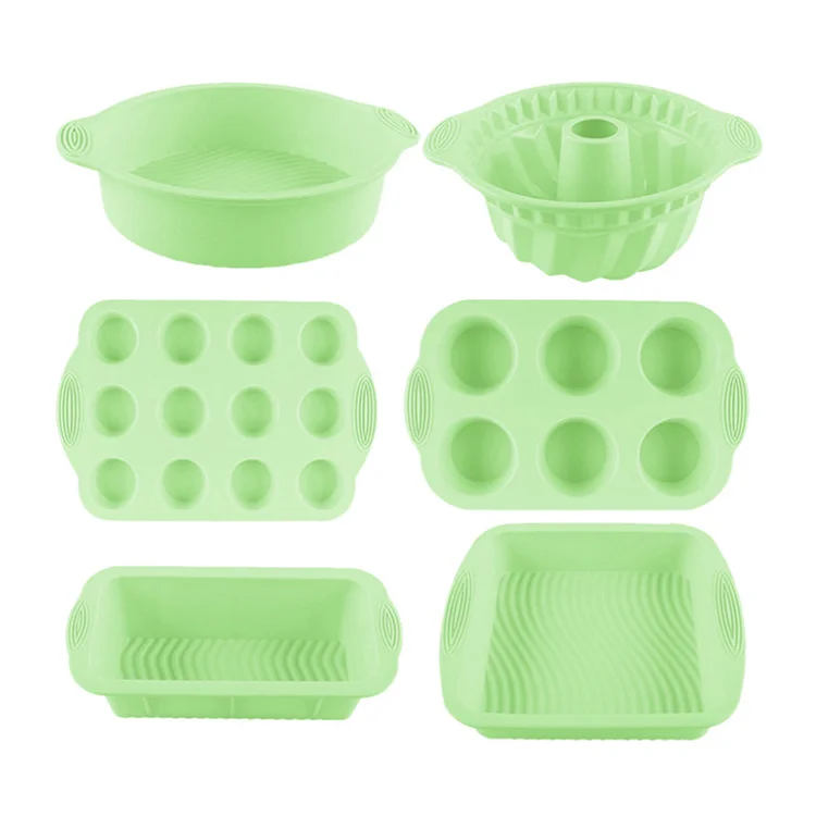 6pcs Silicone Bakeware Set cake tools Cookie Sheet Silicone Cake Molds baking pan Set for Muffin Loaf Bread Pizza