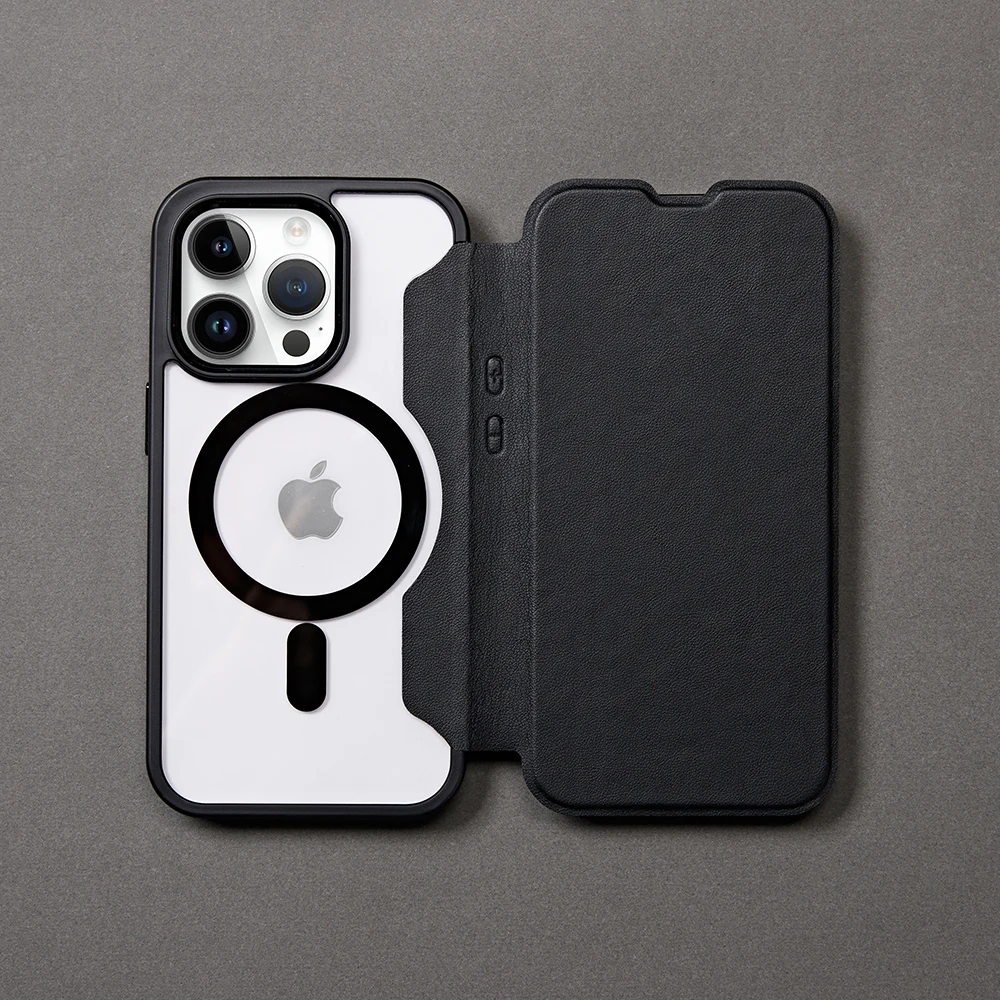 C&T High Quality TPU PC Magnetic Wallet Mobile Back Cover Luxury Clear PU Flip Phone Case For iPhone 16 15 14 13 Pro