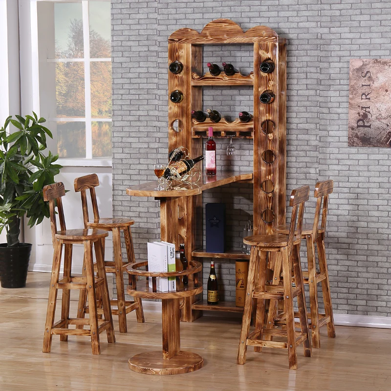 Tiki Bar Items Partition Wooden Wine Cabinet High Counter Home Bar Table And Chairs