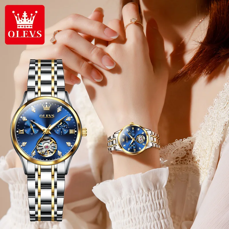OLEVS 6608 Fashion Watches Luxury Tourbillon Style Original Automatic Mechanical Watch for Women Waterproof Luminous Lady Clock