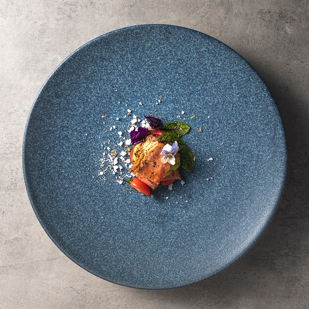 JiuJiuJu Japan Round Steak Plate Crockery Dinnerware Ceramic Nordic Blue Speckled Vajjila Plato For Wedding Service Dinner Plate