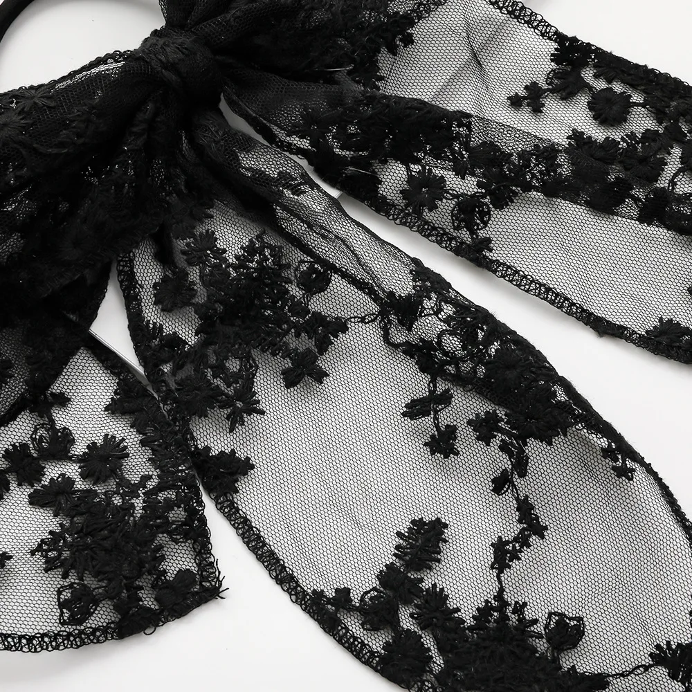 Ultra Light Lace Bow Barrette Custom White Black Color Big Bow Hair Ties Exquisite Lace Elastic Hair Band Hair Clips for Girls