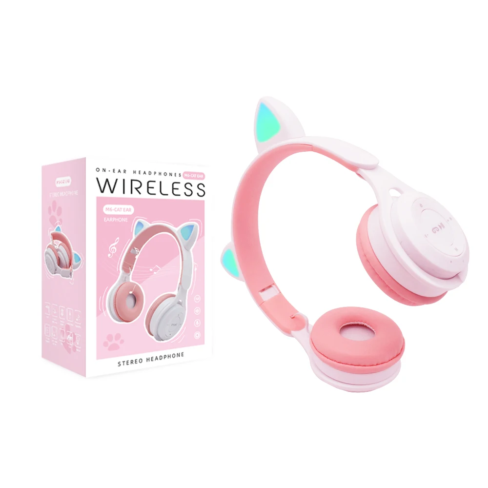 Macaron Computer Android Ios 3.5Mm Wired Tws Handfree M6 Cat Ear Bluetooth Headphones Wireless Headset
