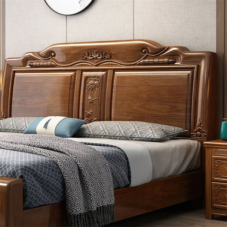 Chinese style solid wood bed schlaf zimmer bett 1.8m double bed bedroom furniture with storage bed panel