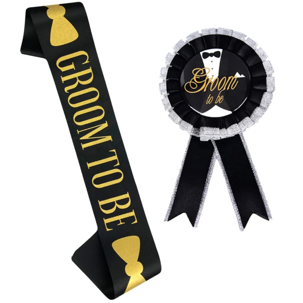Hot sell Bachelorette Party bride Groom to Be  satin Sash with tinplate Badge