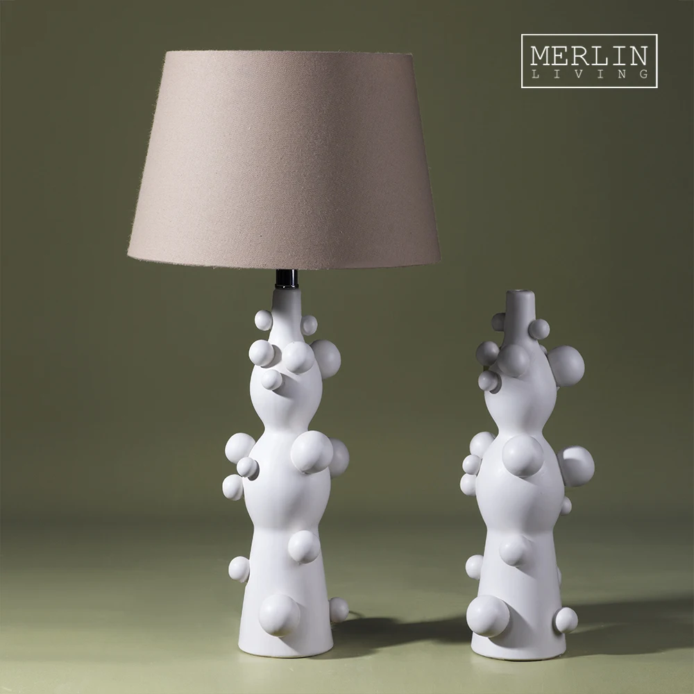 Merlin Living Wholesale Tall White Ceramic Table Lamp Sale Decorative Modern Bedside Nordic Designer Table Lamp for Home Decor