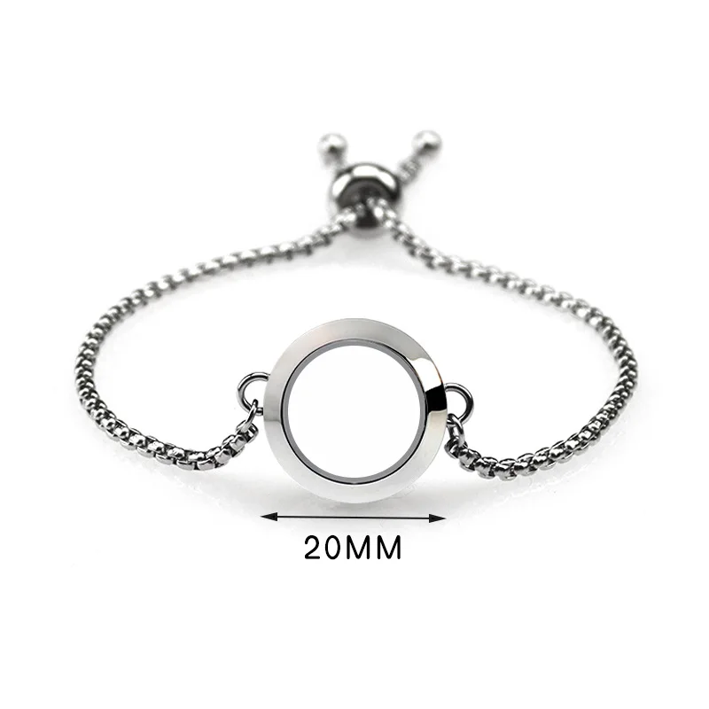 20 mm Stainless Steel Plain Screw Closure Living Memory Floating Glass Charms Locket Bracelet