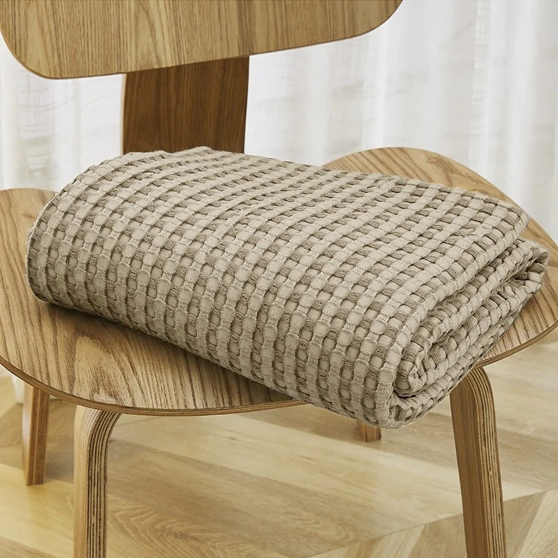 Фабричное Тканое вафельное Хлопковое одеяло летнее охлаждающее однотонное для взрослых