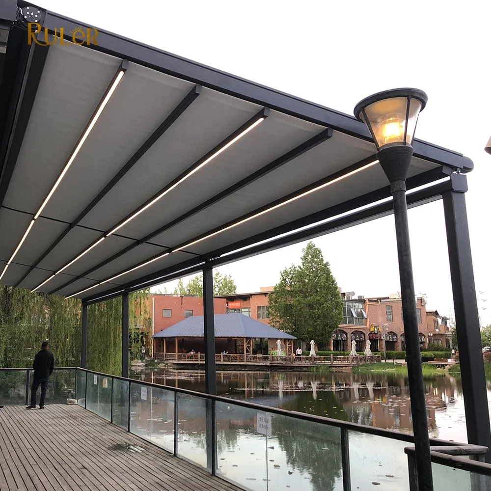 Factory price Big roof cover retractable roof Gazebo Aluminium Outdoor PVC waterproof fabric Motorized waterproof pergola