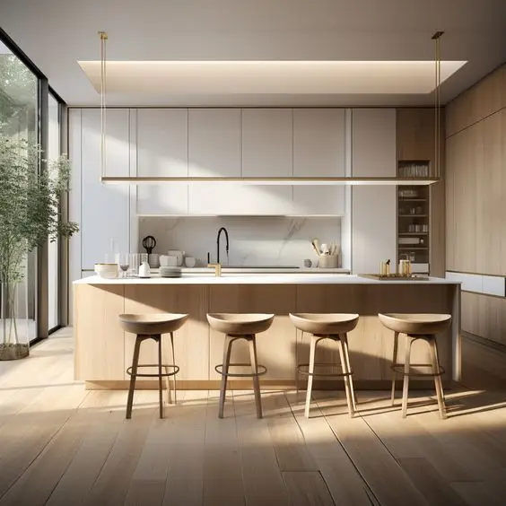 Melamine Kitchen Cabinet Flat Kitchen Furniture Set Custom ready made Kitchen Cabinets with Waterfall  Countertop