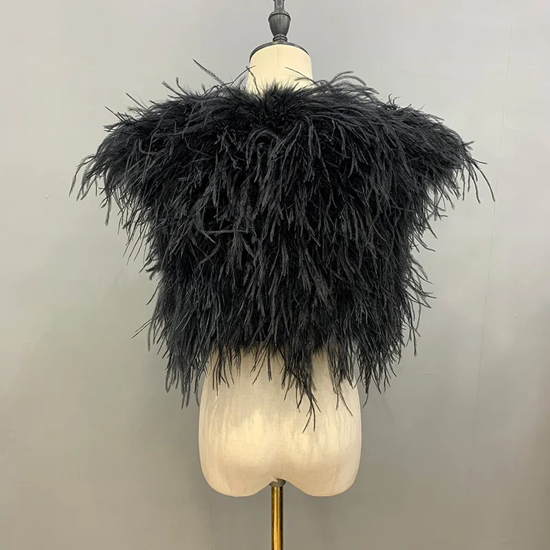 Designer Sleeveless Coat Fashion Fluffy Ostrich Feather Vest Real Fur Vest Women