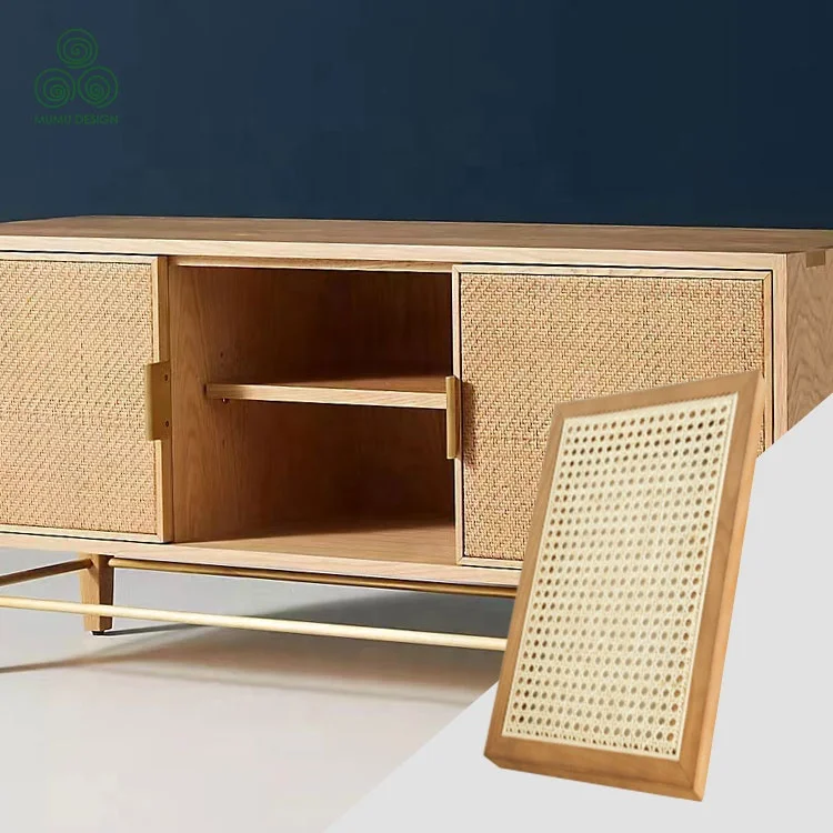 MUMU Bedroom Clothes Cabinets 3 Panel Art Decorative Rattan Bamboo Replacement Kitchen Cabinets Doors