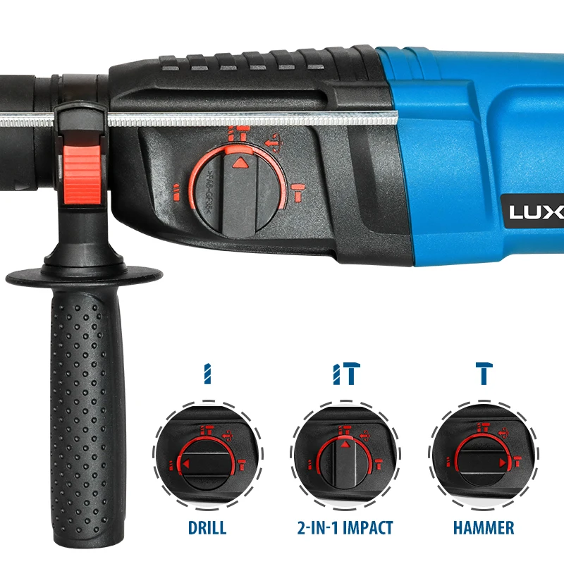 LUXTER 800W Hammer Impact Drill Power Electric Rotary Hammer 1PC Flat Chisel 1PC Point Chise