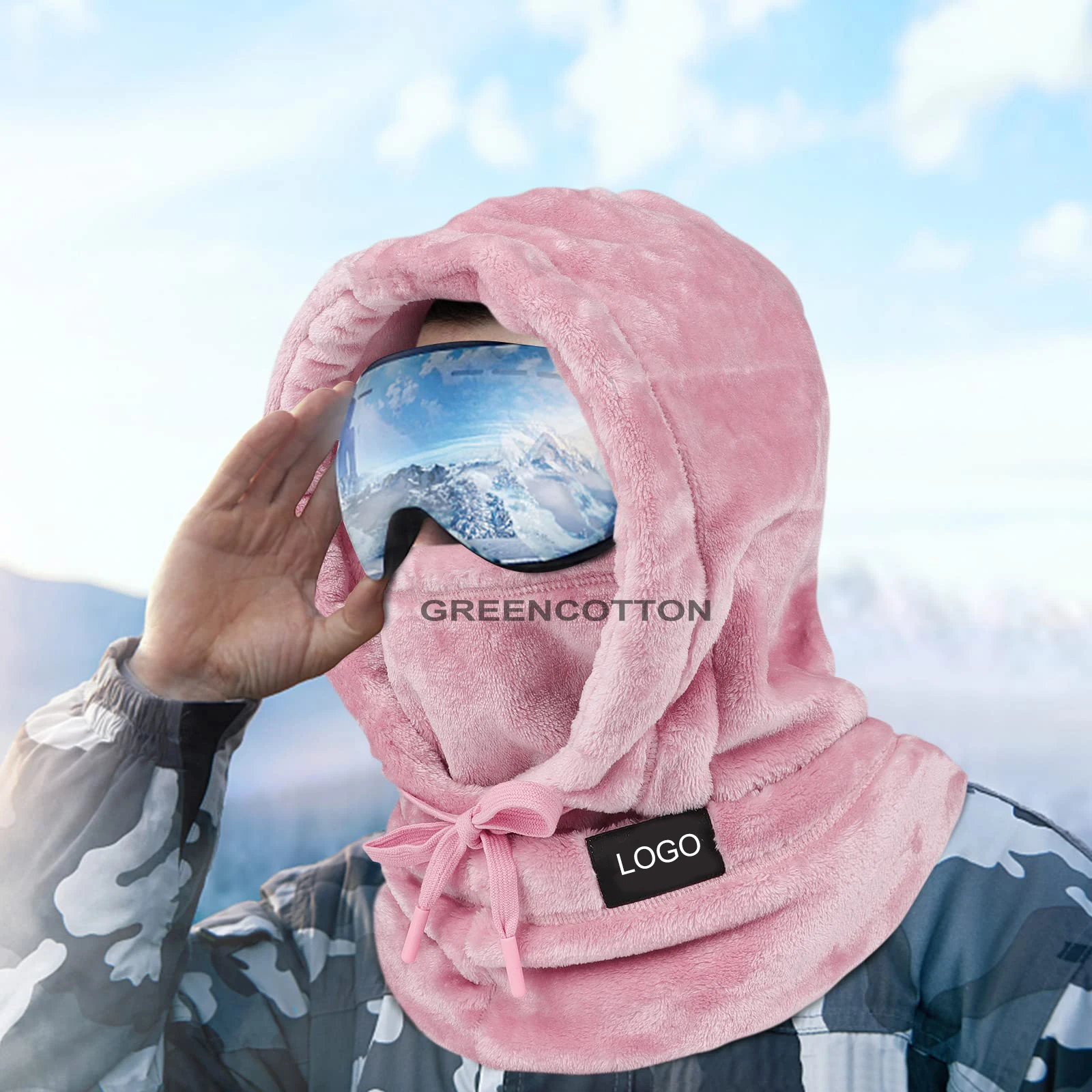 Custom Logo Ski Mask for Women Balaclava Men Snowboarding Windproof Thermal Hood Winter Neck Warmer with Plush