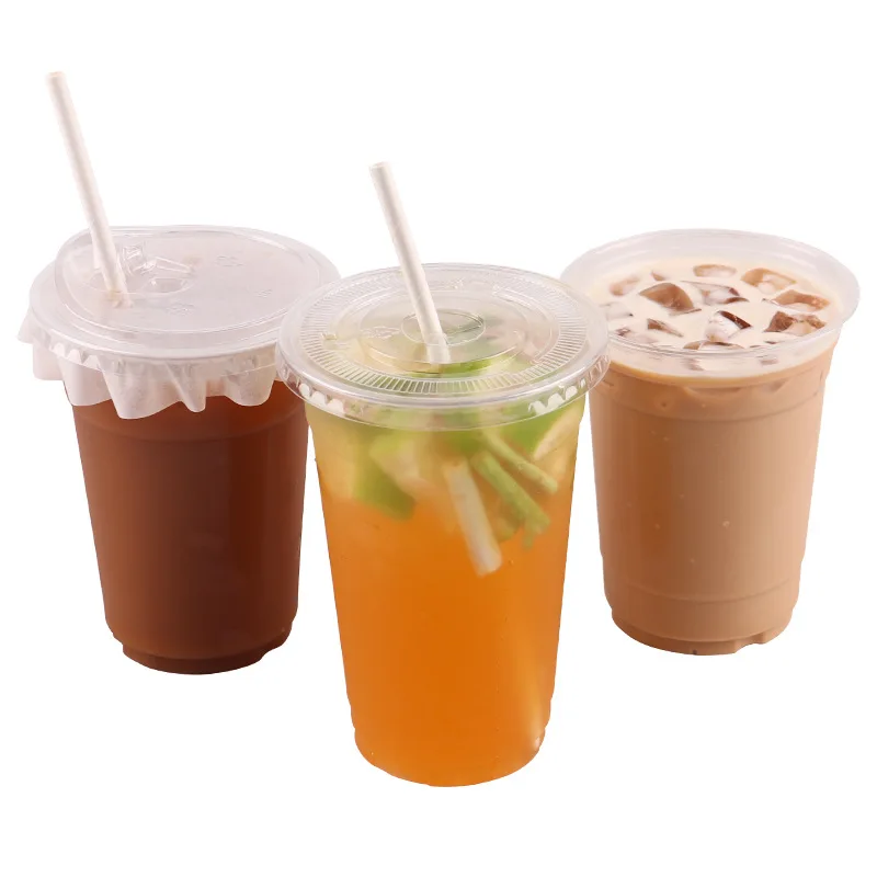 Custom logo printed  12, 16, 20, 24oz  PET transparent disposable plastic boba cup with lid