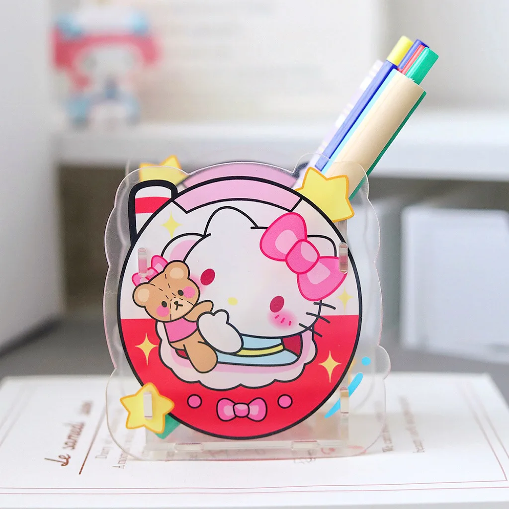 2023 New Cartoon Student Penholder Acrylic Cute pencase Desktop Stationery Storage Box Cosmetic Brush Storage Bucket