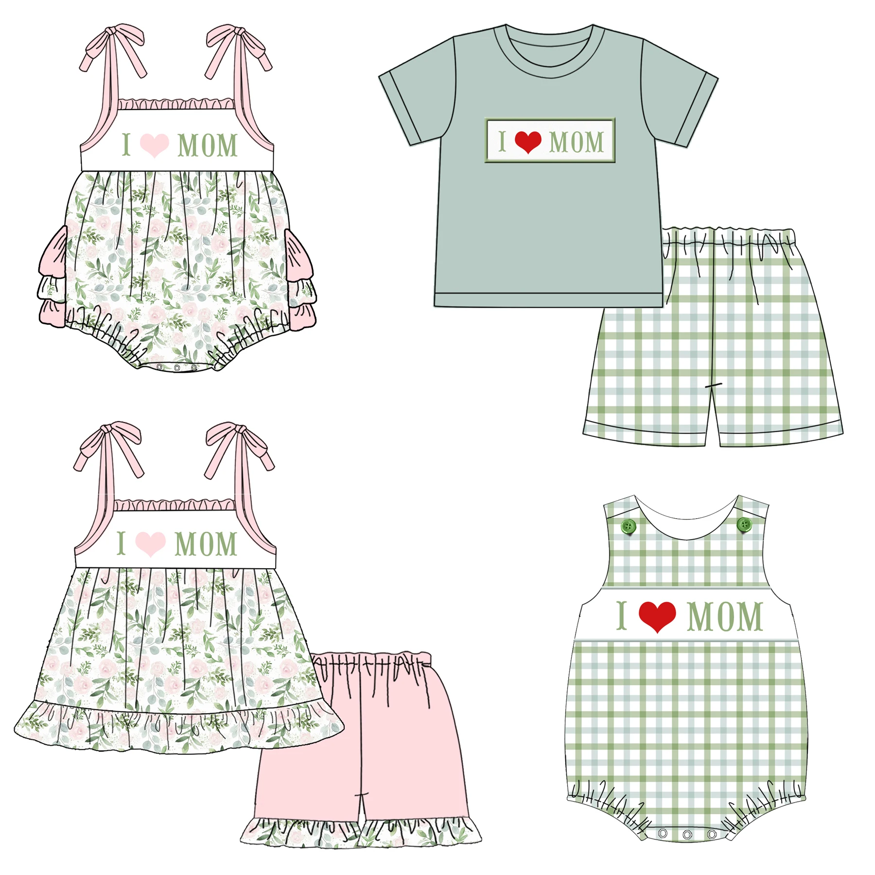 2023 индивидуальный I love mom girl set Boutique детская одежда повседневная комплекты одежды