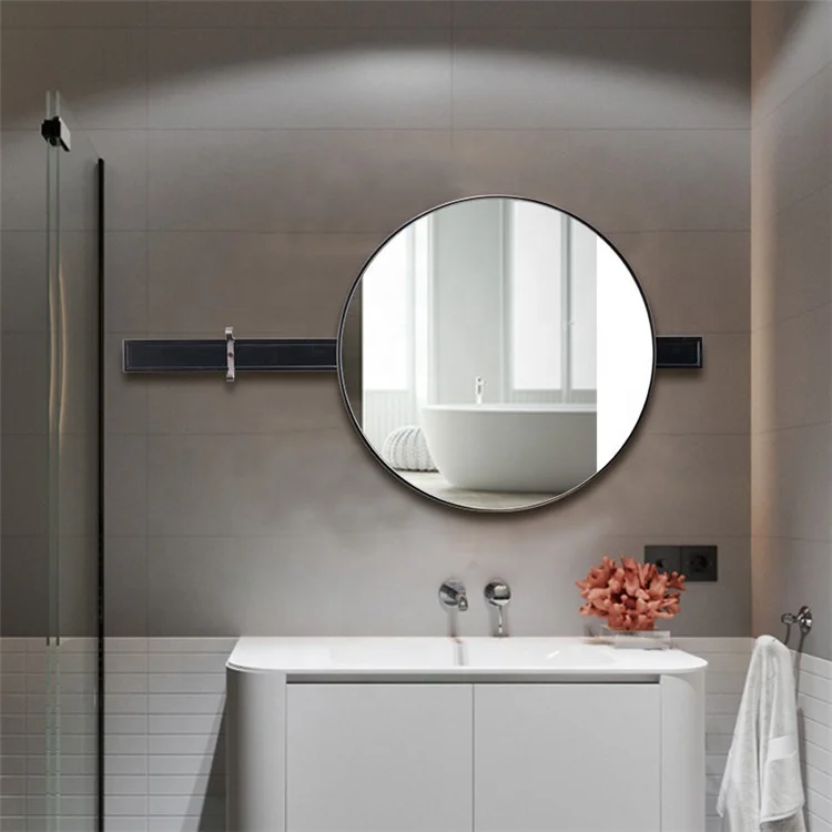 Hotel Bathroom Mirror Stainless steel frame mirror round design black movable mirror for decorative
