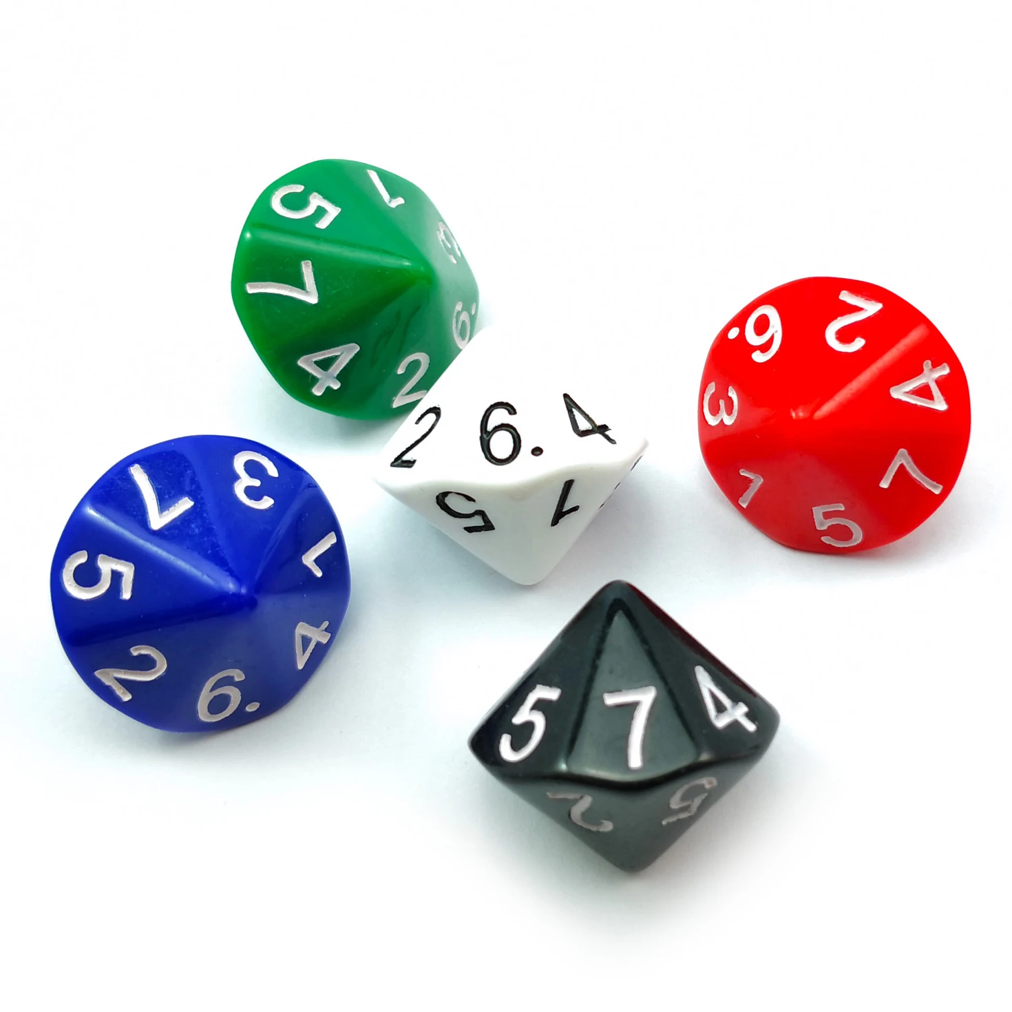 BESCON 5pcs Pack of D14 Dice Numbered 1 to 7 Twice - 14 Sides Dice Assorted Colors of 5 Set