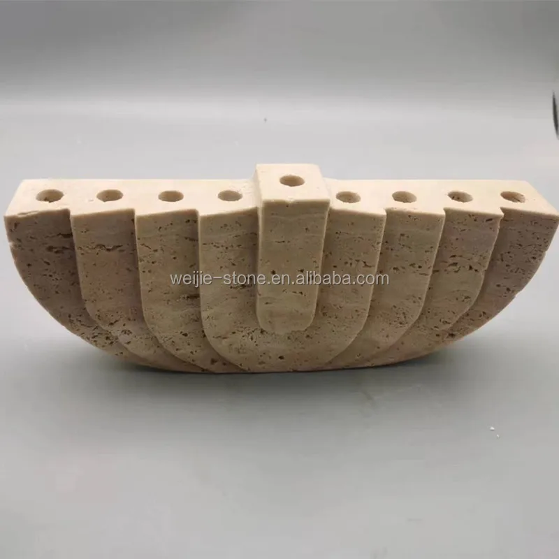 New Arrive Wholesale Home Decor Natural Stone Decorative Luxury Beige Travertine Marble Candle Holder