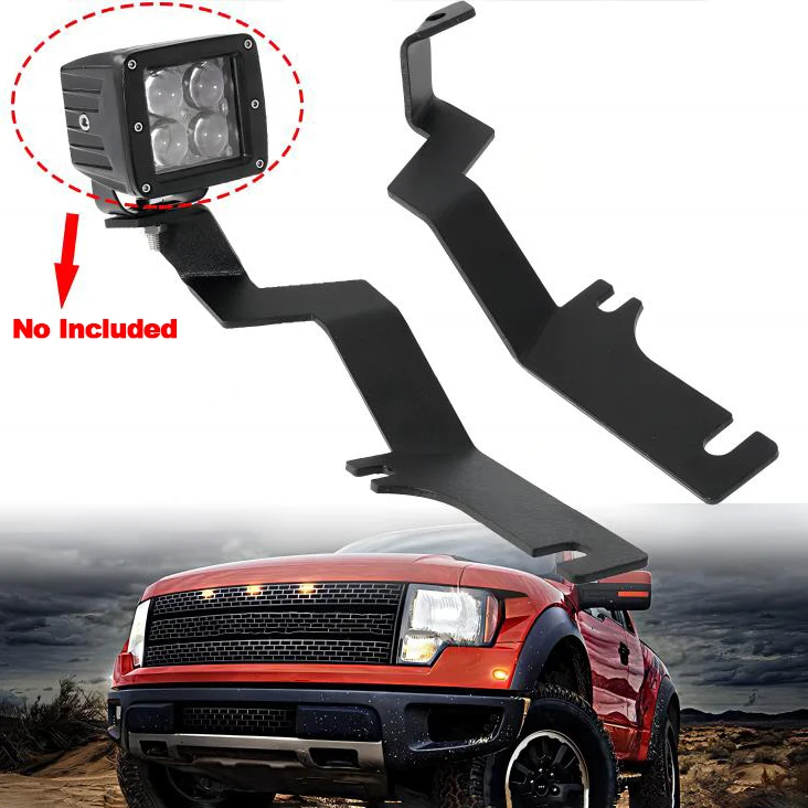 Black Front Hood LED Work Lights Pod A Pillar Mounting Brackets for Ford F150 Raptor 15-20