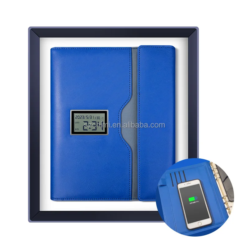 Power bank agenda 5 in 1 smart notebook loose-leaf refillable notebook powerbank with wireless charging