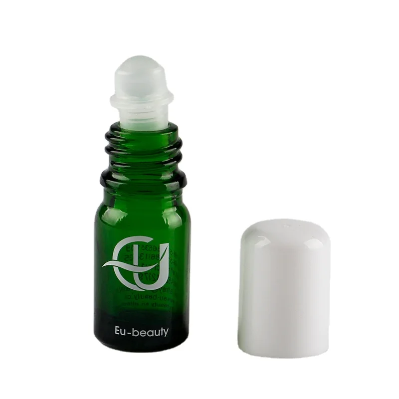 Essential oil glass bottle 5ml green with roll on ball plastic cap