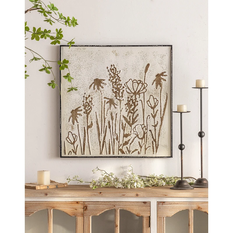 Wholesale farmhouse home interior decoration rustic 3D metal flowers wall hanging art