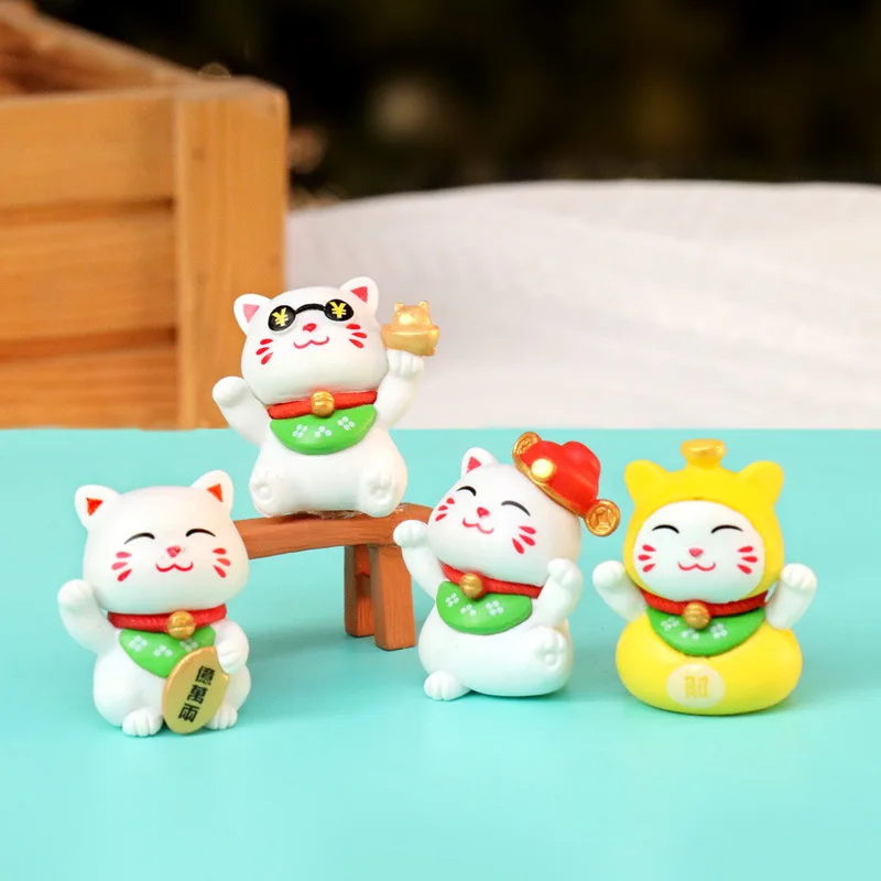 DIY Dollhouse Miniature Toy Cute Lucky Cat Figurine Car Sand Table Landscaping Decoration Fortune Cat