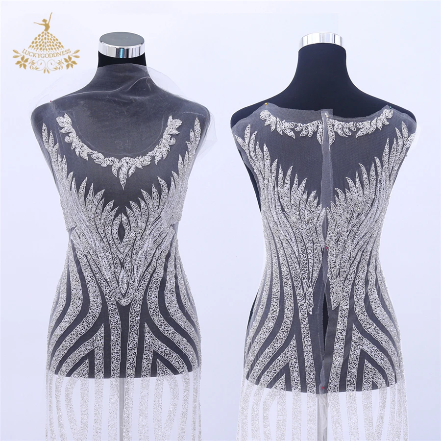 Newest full body beaded applique bridal crystal rhinestone applique for wedding dresses DRA-448