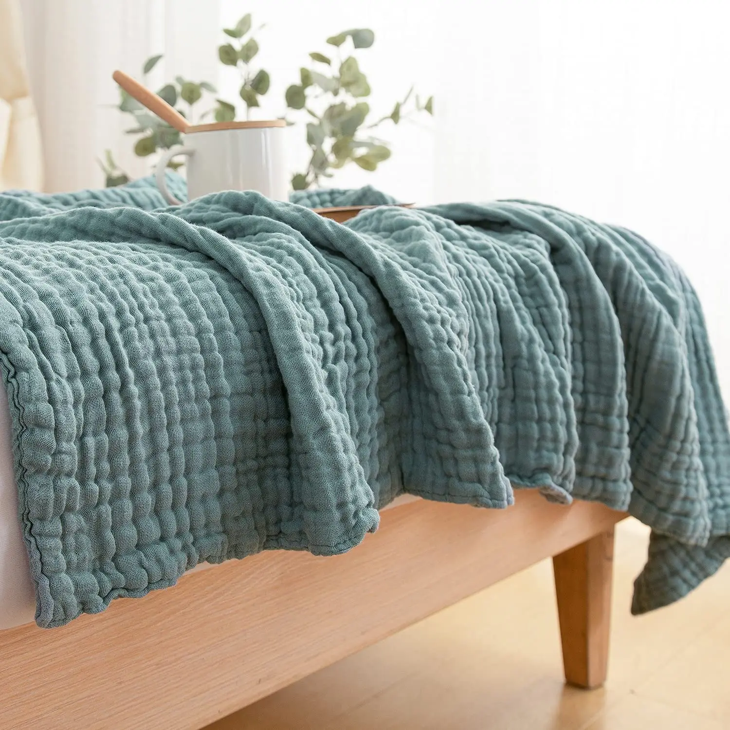 PLHAN Custom Large size Adult 100% Organic Cotton Muslin Comforter  King Size Queen Size Bedding Sheet  Blanket