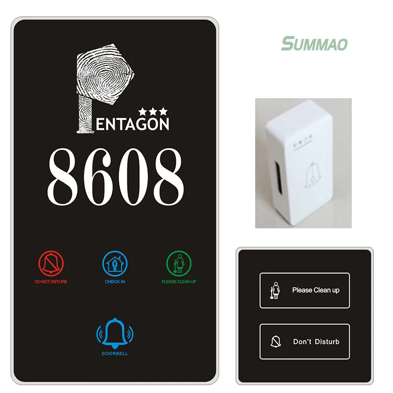 Electronic Hotel Doorplate Glass Touch Screen Doorbell Switch Room Number Led Digital Display Door Plate