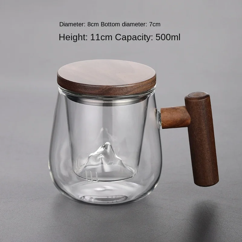 500 мл с высокой боросиликатной боковой ручкой трехсекционный фильтр чашка для чая деревянной крышкой