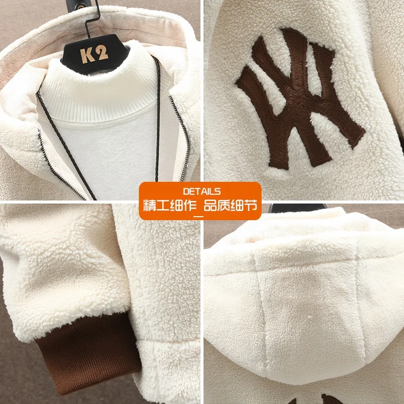 Hot Lamb Wool Jacket Winter Cold-proof Fleece Hooded Coats Men Jackets Korean Style  Custom Brand New Trend Thick Jacket