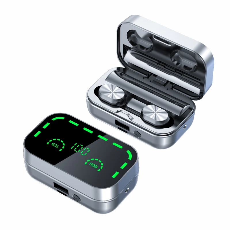 Wireless Headphone 9D Stereo Sports 2000MAH harging box mirror screen design gaming earbuds YD05 with flashlight