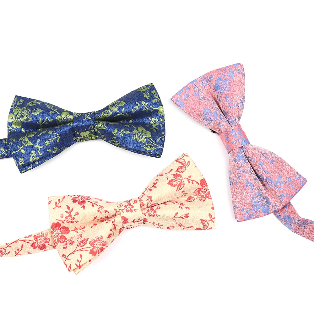 New Blue Pink Red Floral Jacquard Polyester Bowtie Mens Suit Tuxedo Wedding Dress Party Dinner Banquet Casual Butterfly Gift