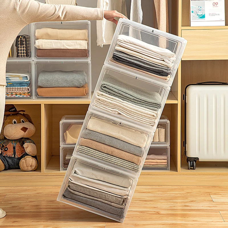 Large Capacity Household Clothing Bag Storage Box Transparent Folding Storage Box with Magnetic Switch