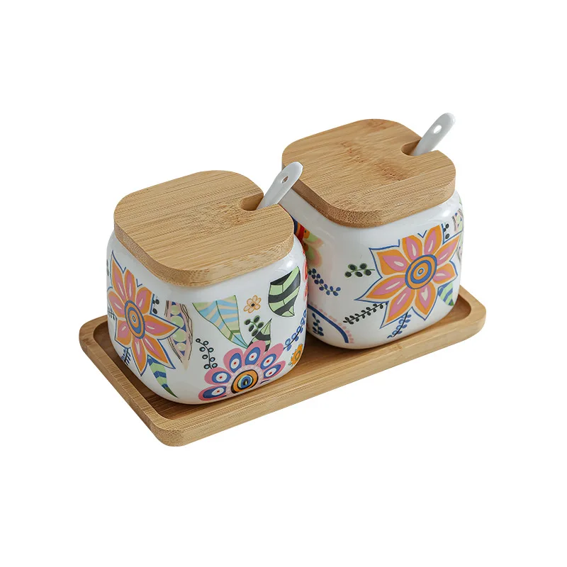 Kitchen Organizer And Storage Container Ceramic Seasoning Cans Salt Pepper Sugar Spice Storage Jars